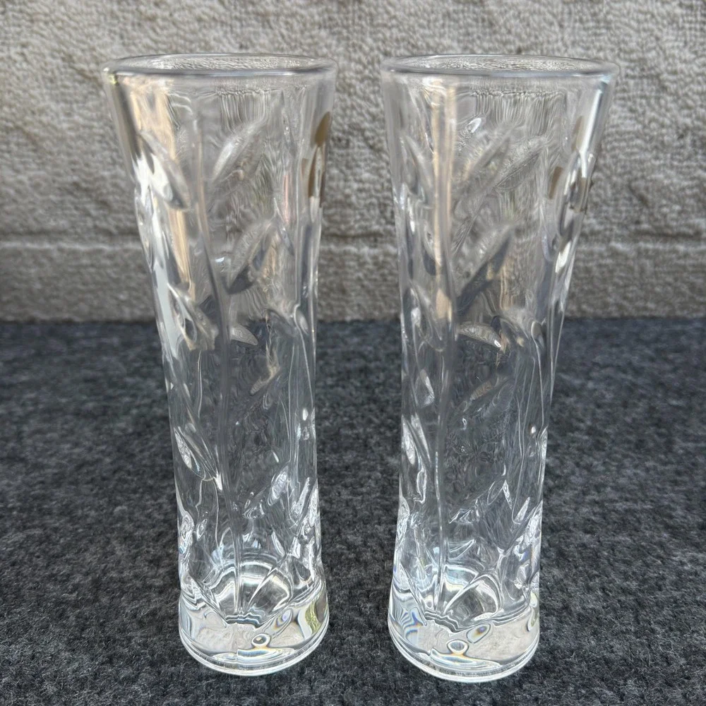 RCR Oneida Crystal Laurus Bud Vase Set of 2 Lead Crystal Made in Italy 7 inch